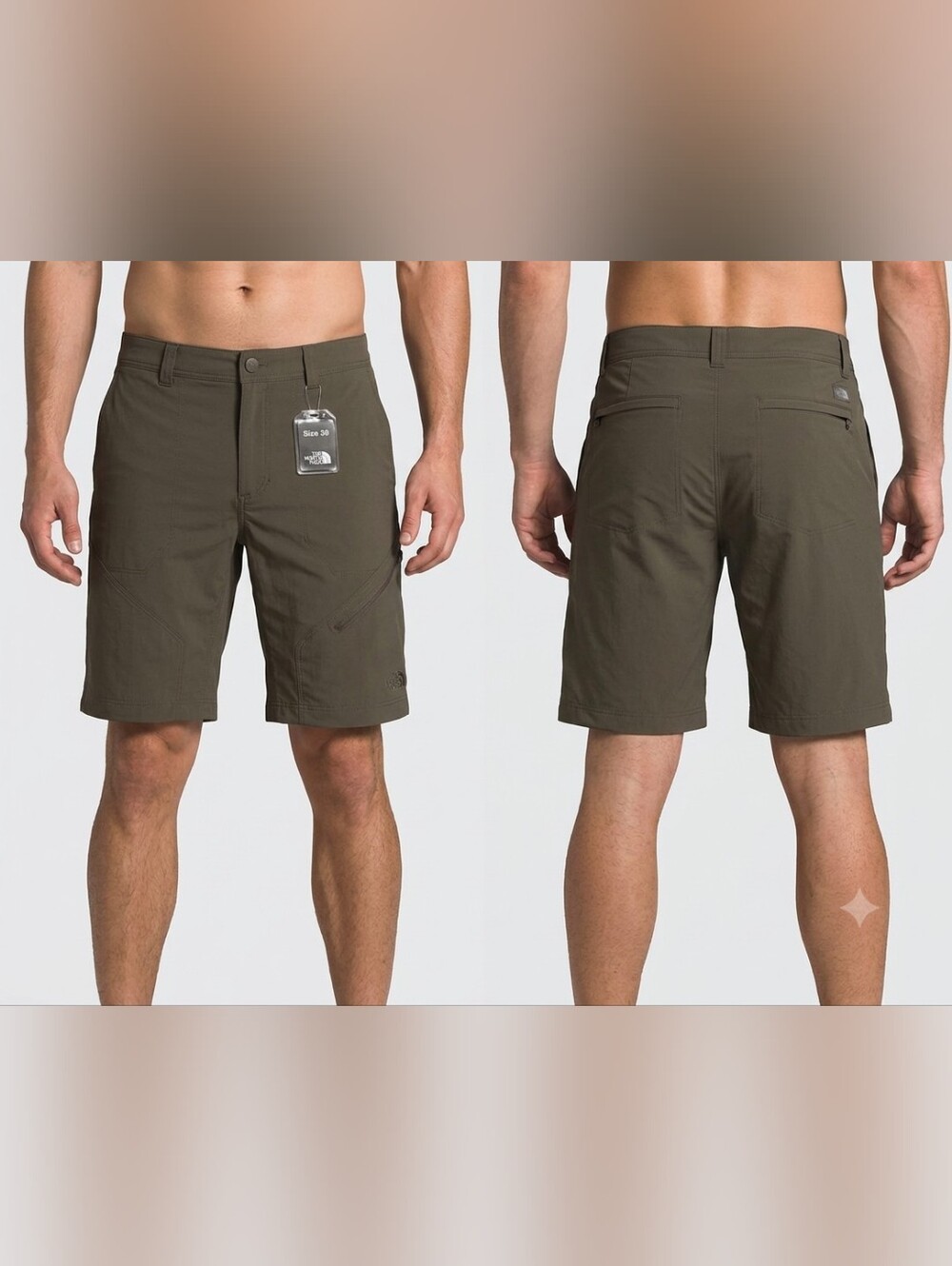 The North Face Men’s Olive Green Cargo Shorts Flat Front Button Zip Logo Size 38